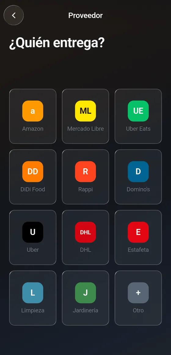 Catálogo de proveedores y repartidores para crear un pase de entrega en la app SysGate
