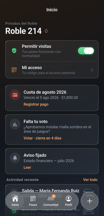 App de residentes de SysGate mostrando pantalla principal