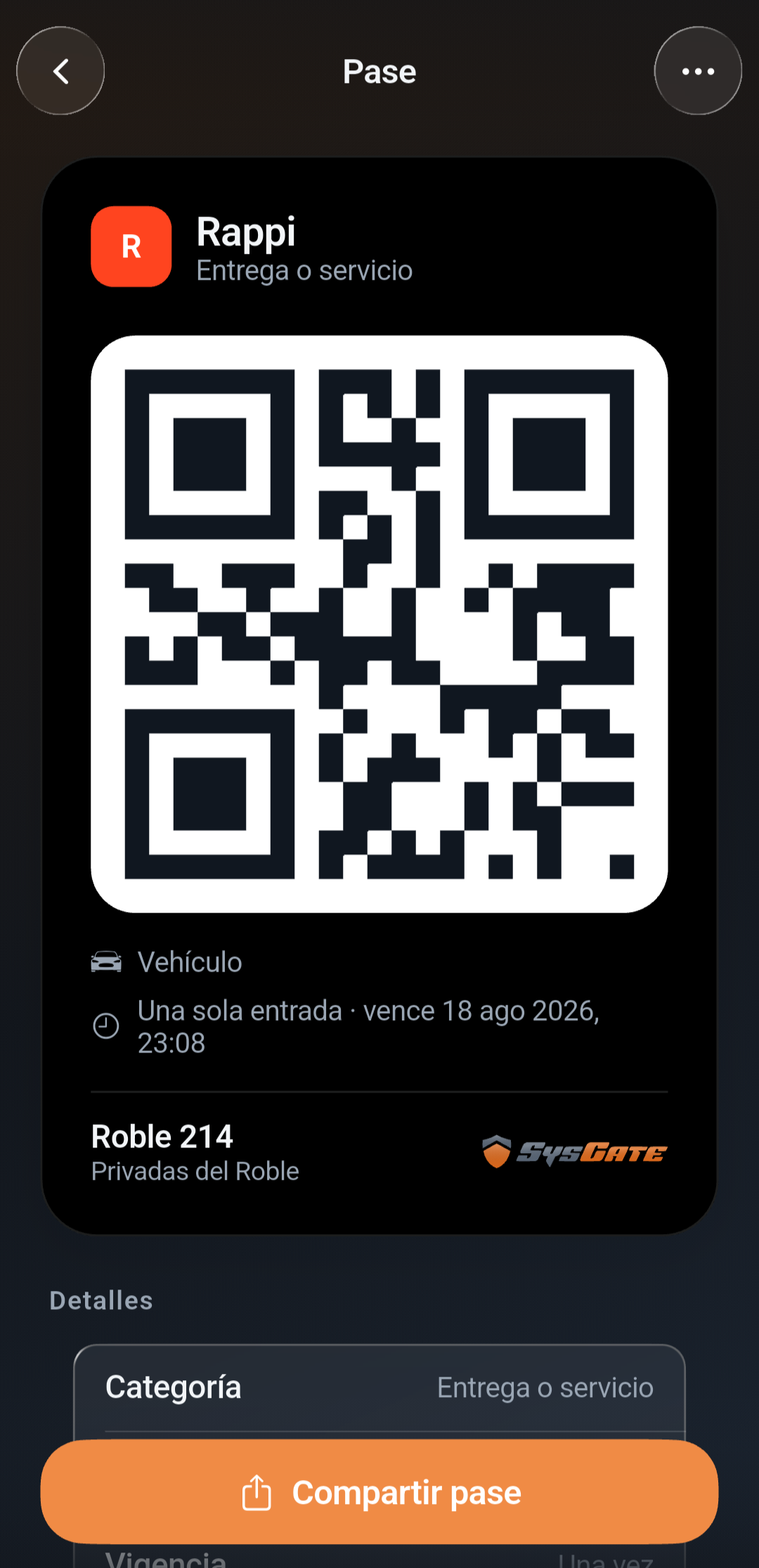 Pase QR en la app de residentes SysGate